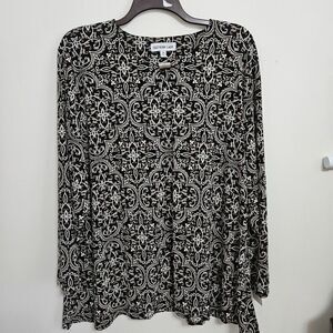 Southern Lady Blouse 2X Womens Earthy Tones Medallion Pattern Keyhole